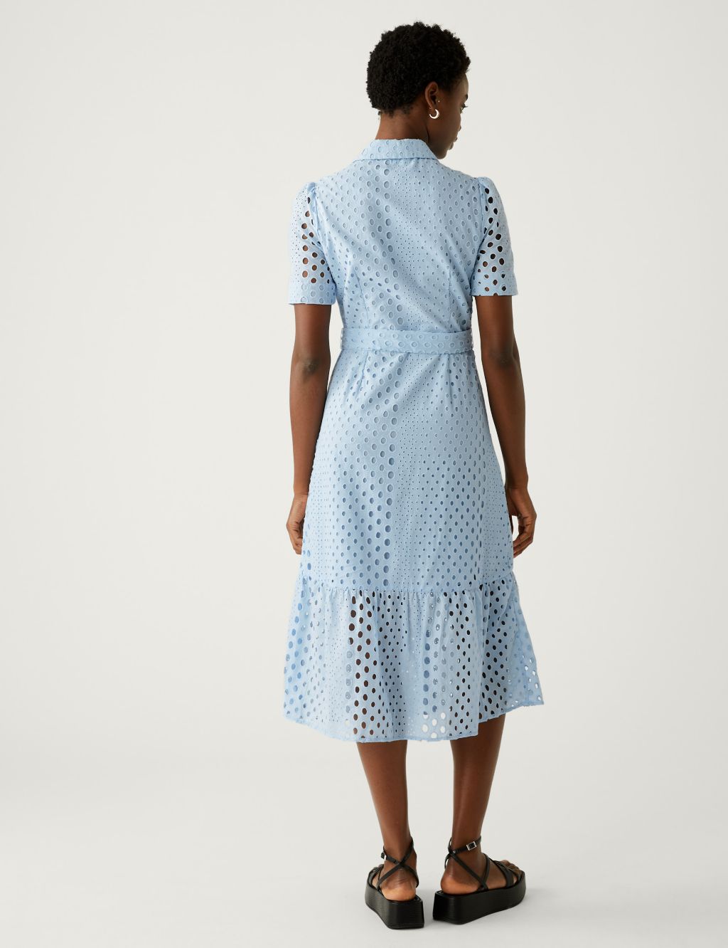 Pure Cotton Broderie Belted Midi Shirt Dress image 4
