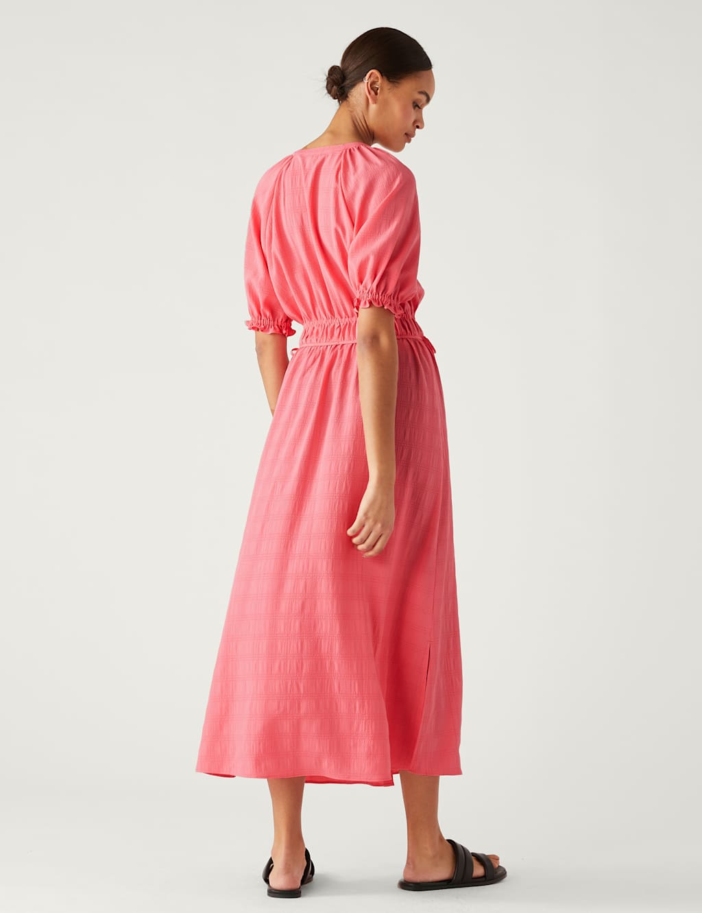V-Neck Button Through Midi Waisted Dress image 4