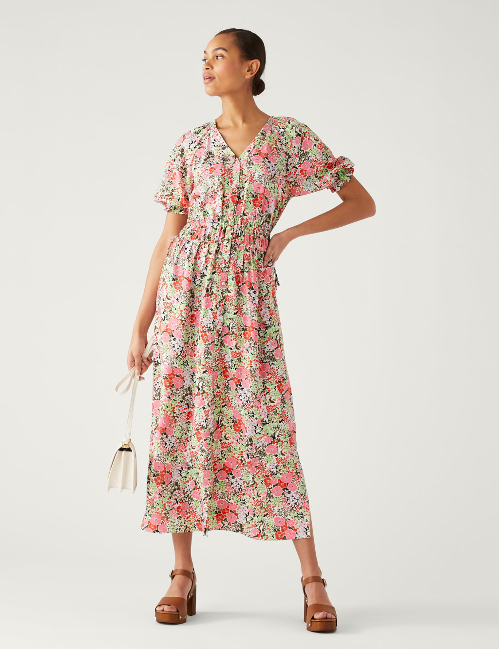 Floral V-Neck Midi Waisted Dress image 1