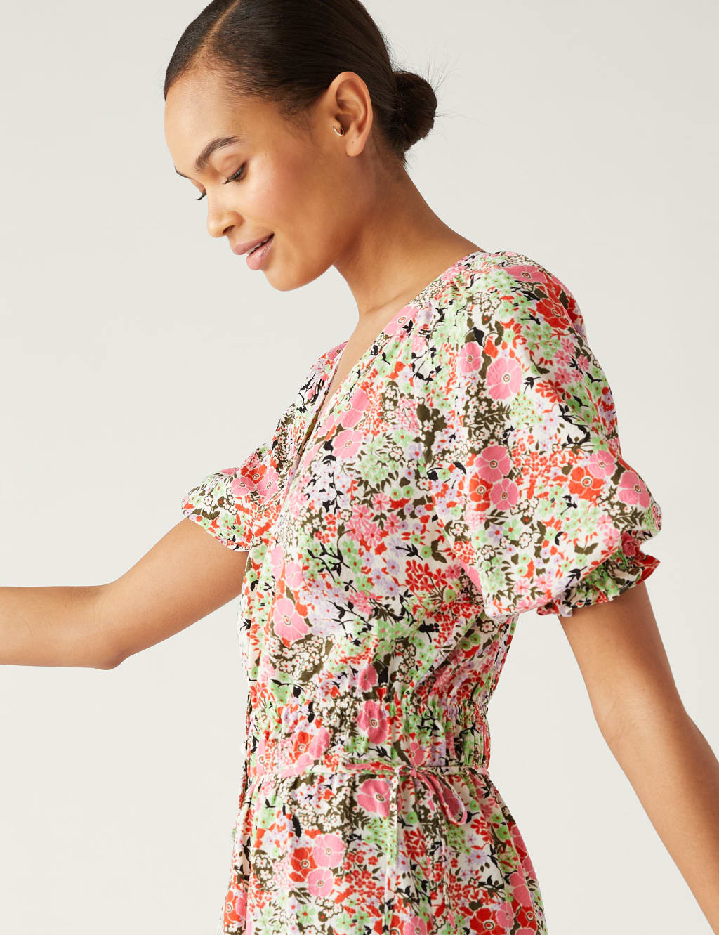 Floral V-Neck Midi Waisted Dress image 2