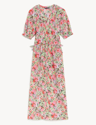 

Womens M&S Collection Floral V-Neck Midi Waisted Dress - Pink Mix, Pink Mix