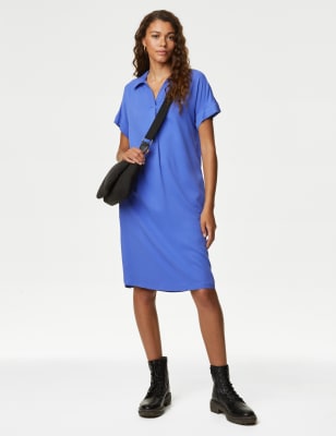 

Womens M&S Collection V-Neck Knee Length Shift Dress - Blue, Blue