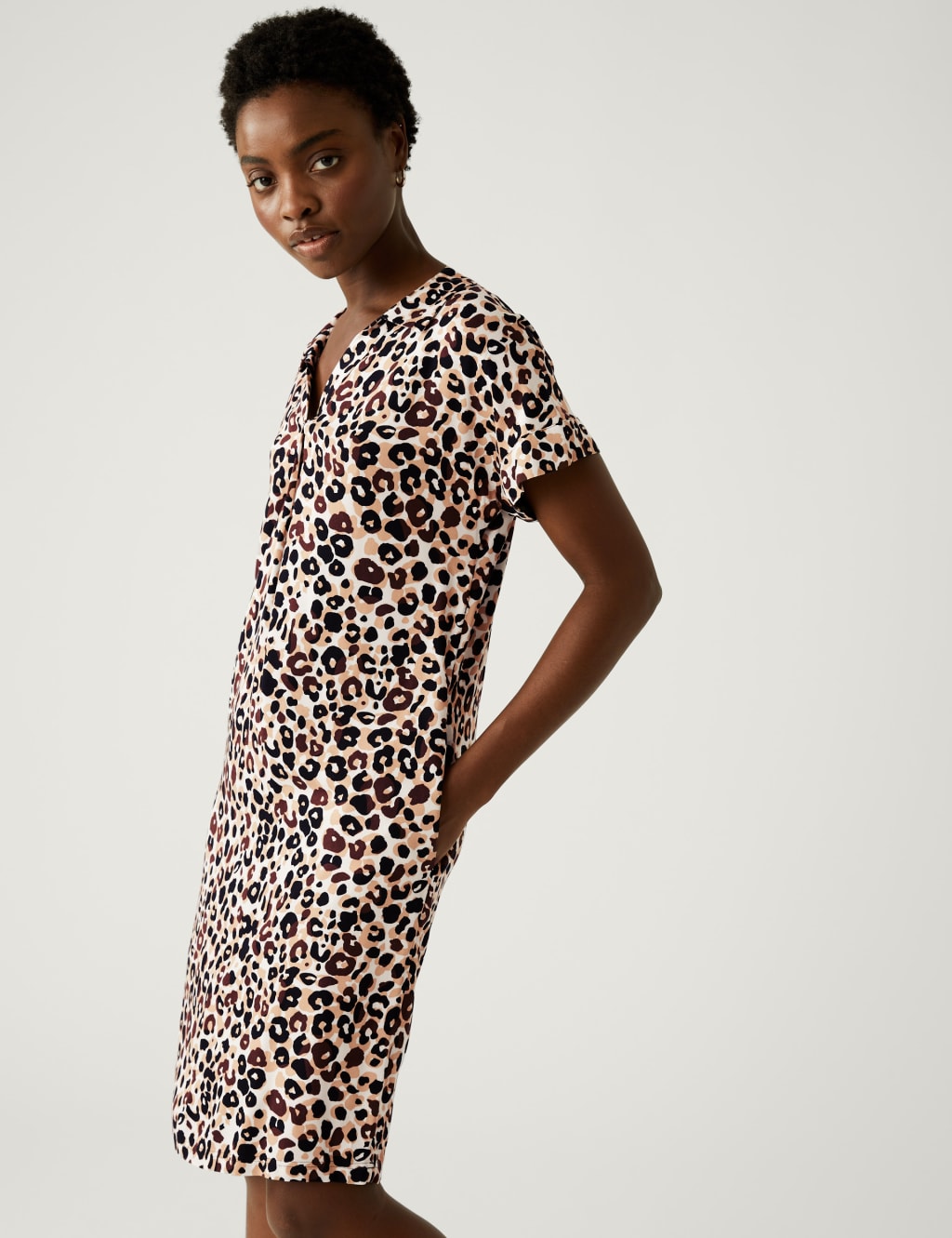 Animal Print V-Neck Knee Length Shift Dress image 1