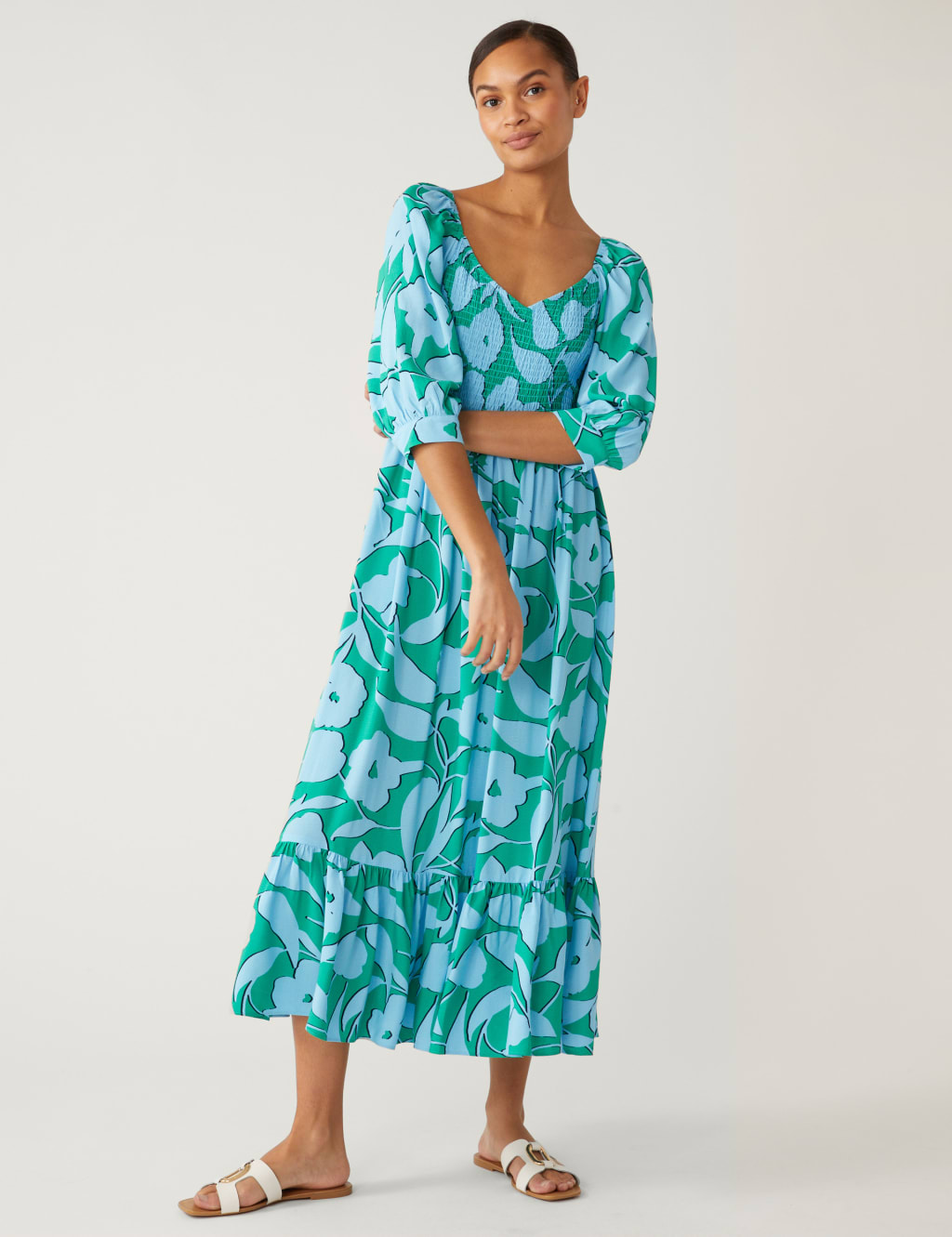 Floral Square Neck Midi Smock Dress image 2