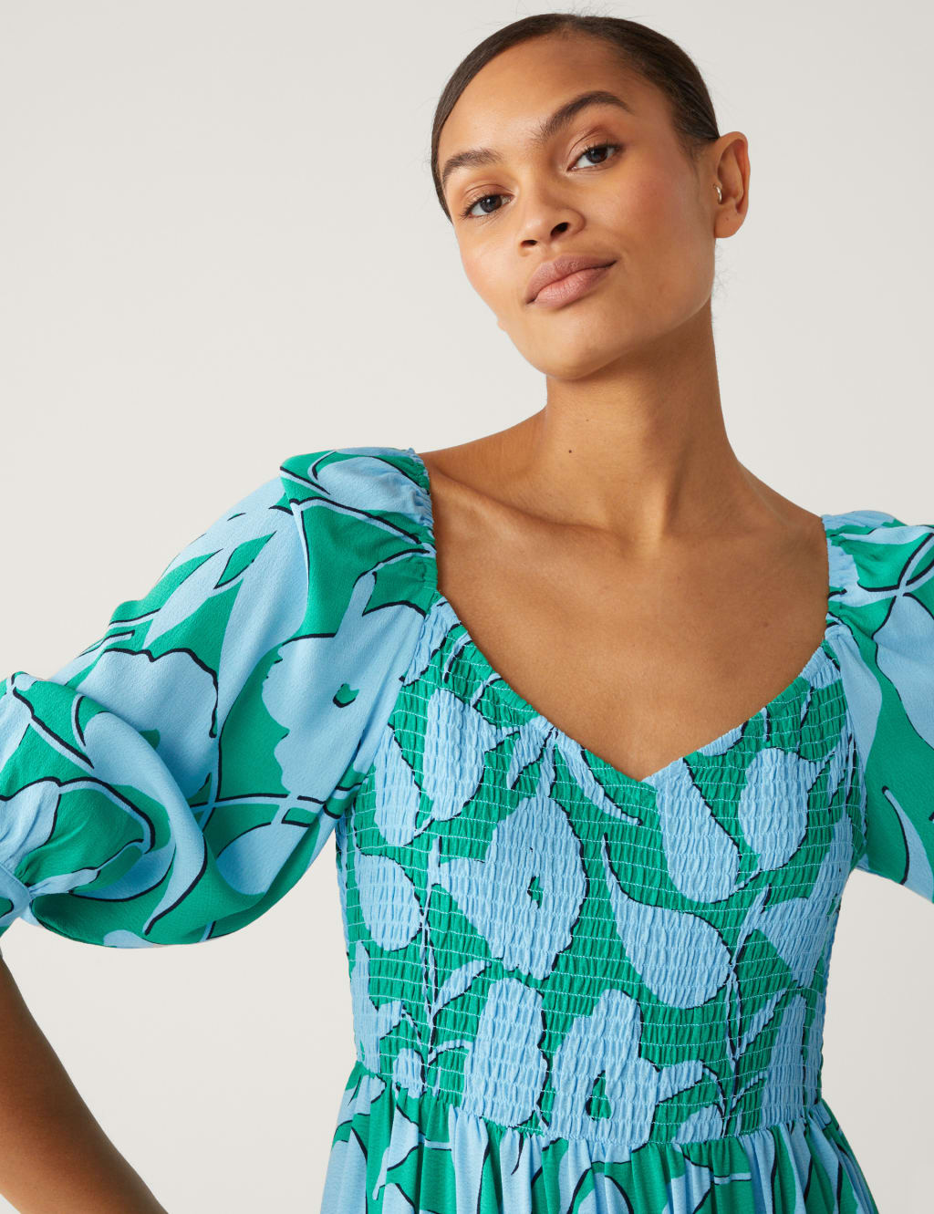 Floral Square Neck Midi Smock Dress image 3