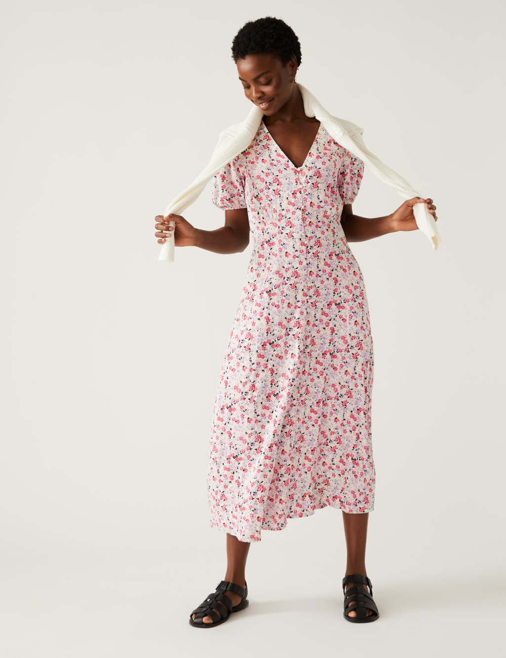 Printed V-Neck Midi Tea Dress image 1