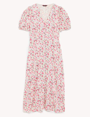 Printed V-Neck Midi Tea Dress