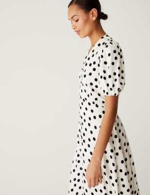 

Womens M&S Collection Printed V-Neck Midi Tea Dress - Ivory Mix, Ivory Mix