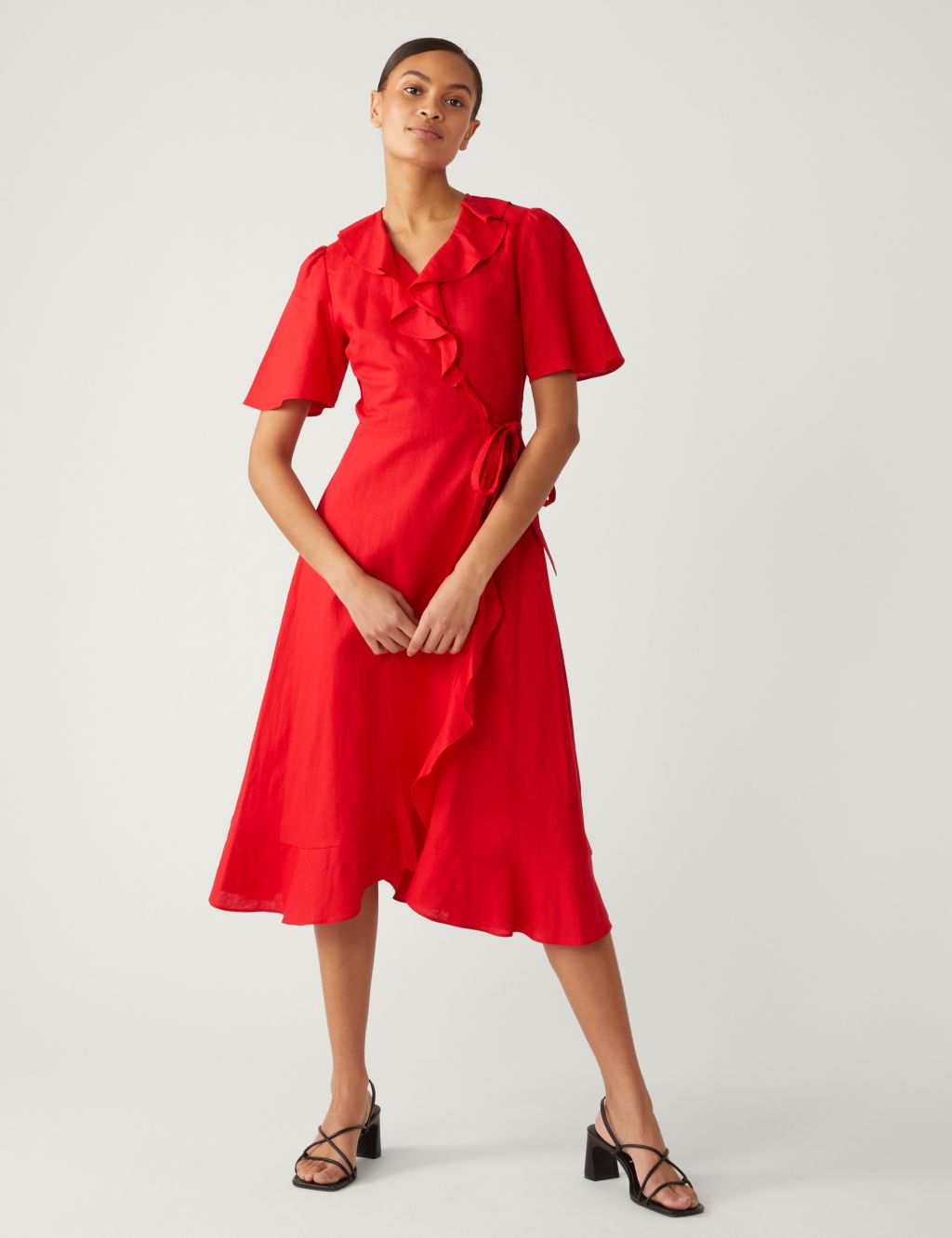 Linen Rich V-Neck Midi Wrap Dress image 2