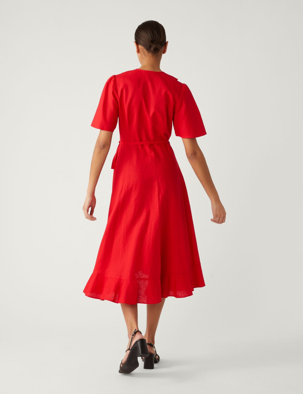 Linen Rich V-Neck Midi Wrap Dress image 4