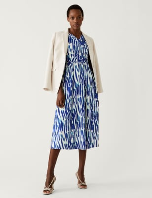 

M&S Collection Vestido cruzado a media pierna estampado de escote en pico de puntoWomens - Green Mix, Green Mix