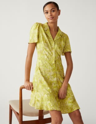 

Womens M&S Collection Printed Mini Shirt Dress - Yellow Mix, Yellow Mix