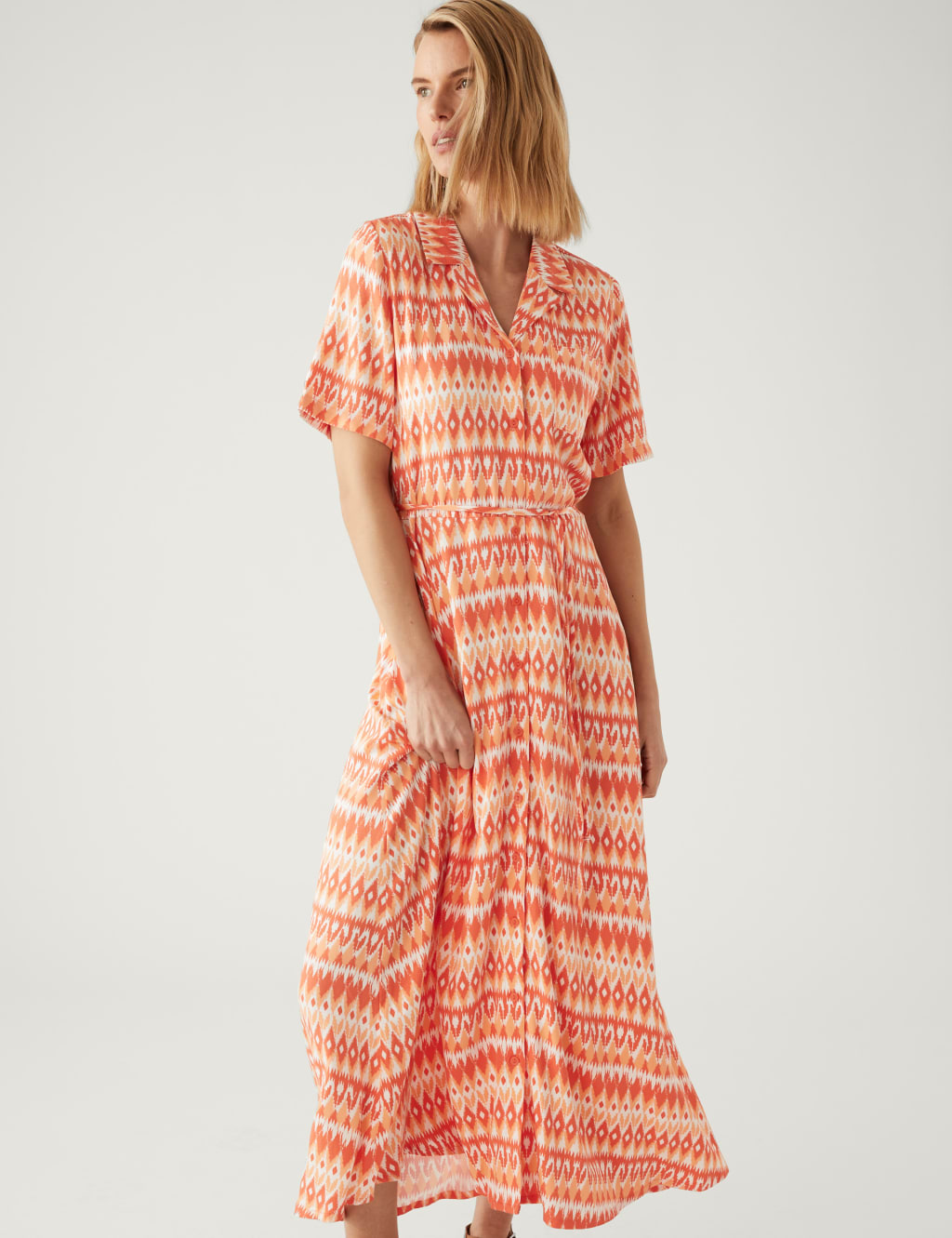 Printed Belted Midi Shirt Dress image 1