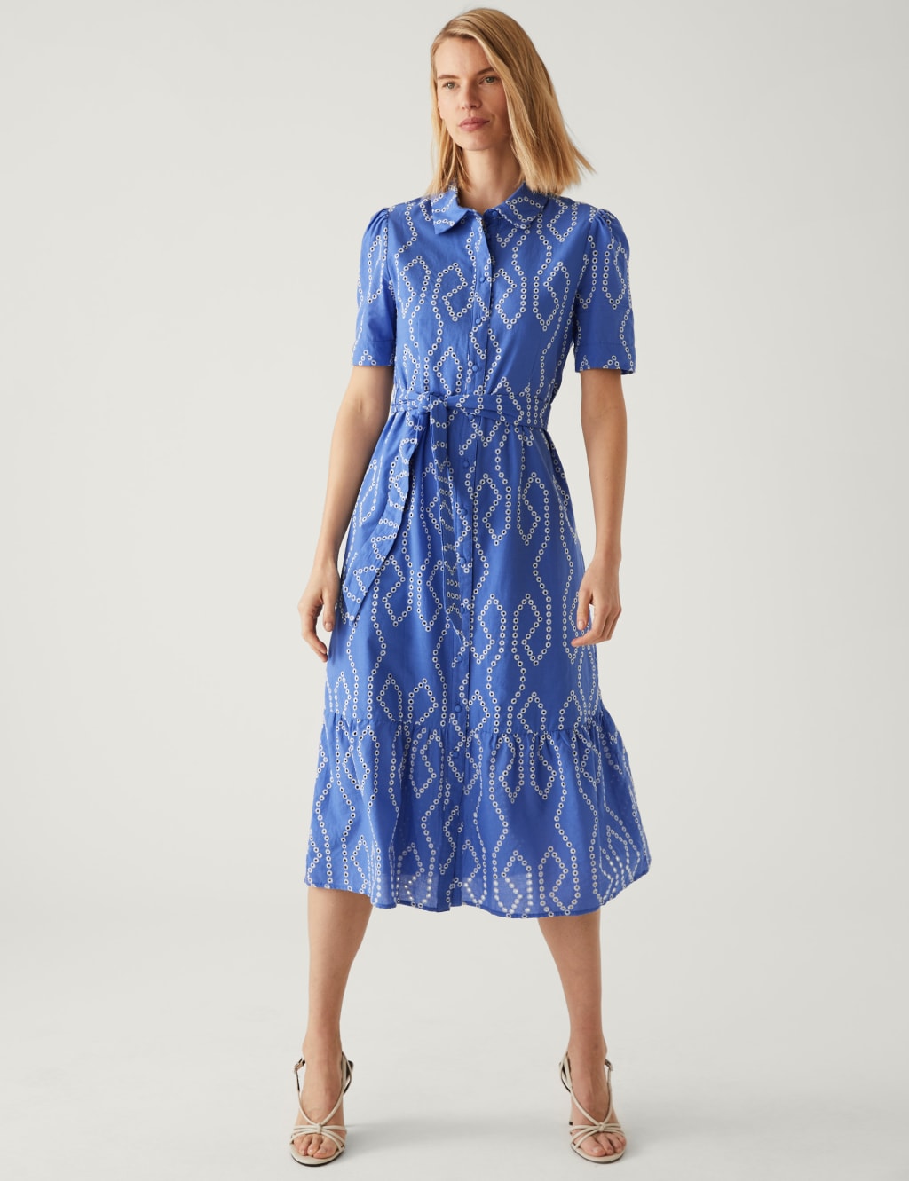 Pure Cotton Broderie Midaxi Shirt Dress image 1