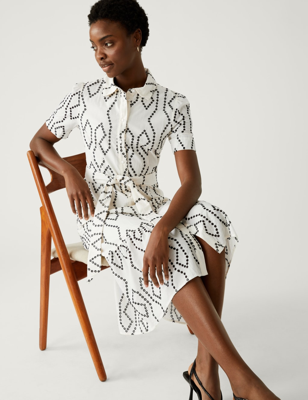Pure Cotton Broderie Midaxi Shirt Dress image 1