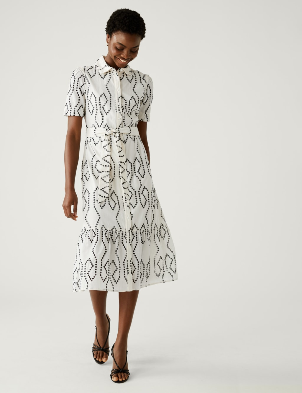 Pure Cotton Broderie Midaxi Shirt Dress image 3