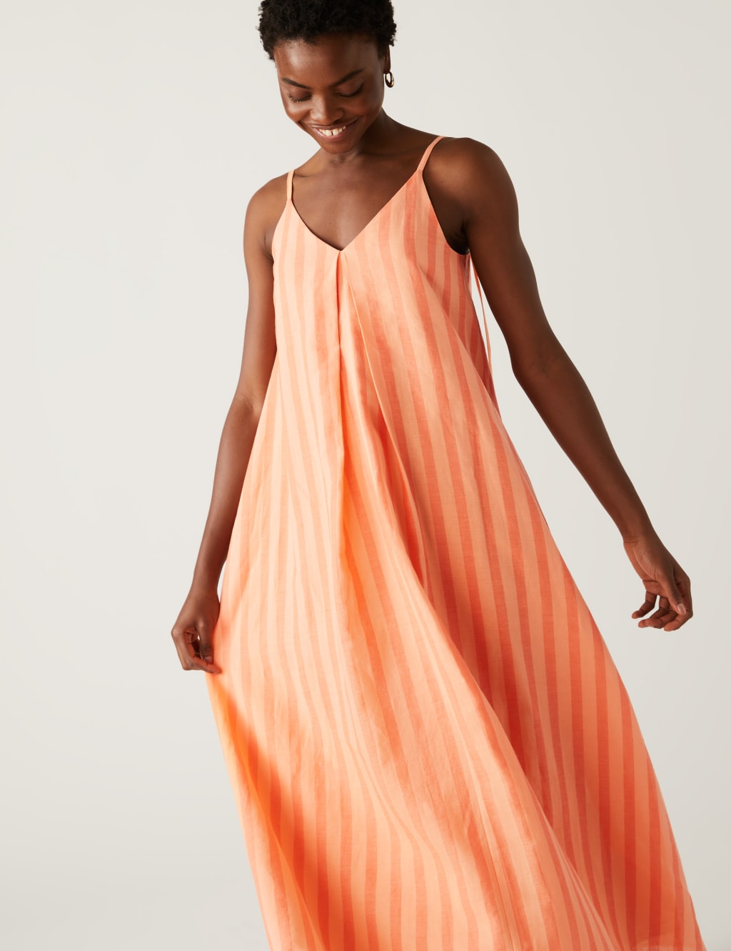 Linen Rich V-Neck Midi Slip Dress image 1