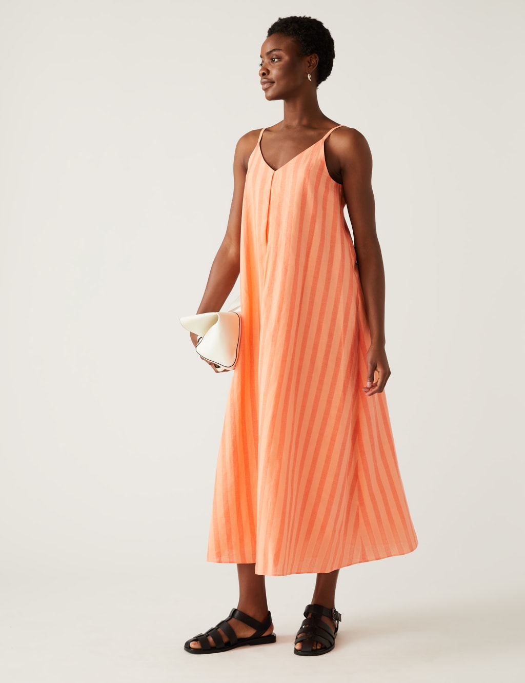 Linen Rich V-Neck Midi Slip Dress image 2
