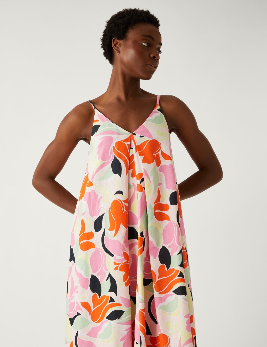 Linen Rich V-Neck Midi Slip Dress image 3