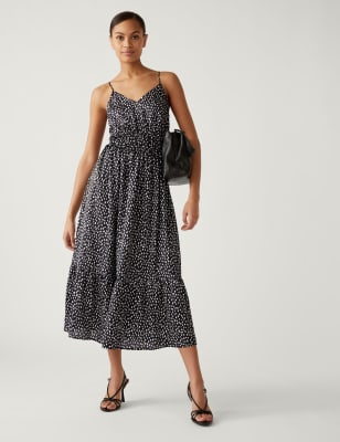 

M&S Collection Vestido maxi a media pierna a la cintura de escote en pico estampadoWomens - Black Mix, Black Mix