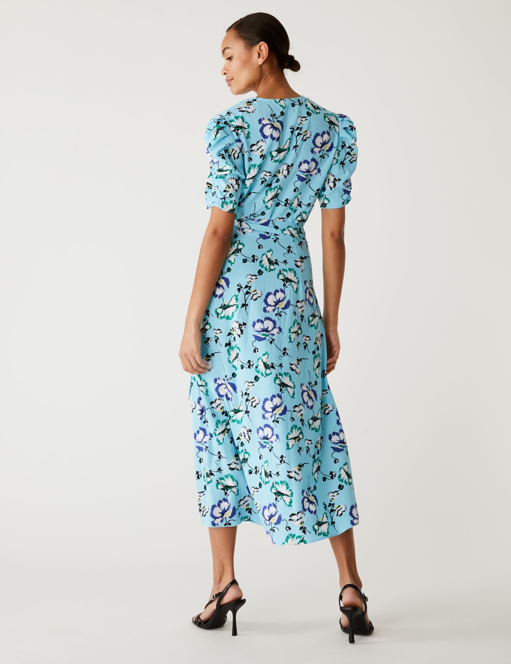 Floral V-Neck Tie Waist Midi Wrap Dress image 4