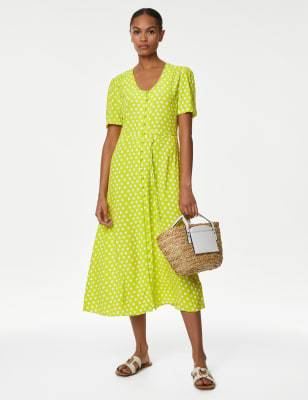 

Womens M&S Collection Polka Dot V-Neck Midi Tea Dress - Yellow Mix, Yellow Mix