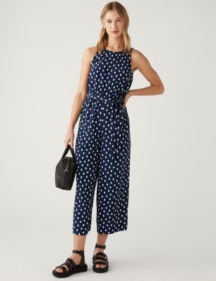 

Womens M&S Collection Printed Belted Cropped Waisted Jumpsuit - Navy Mix, Navy Mix