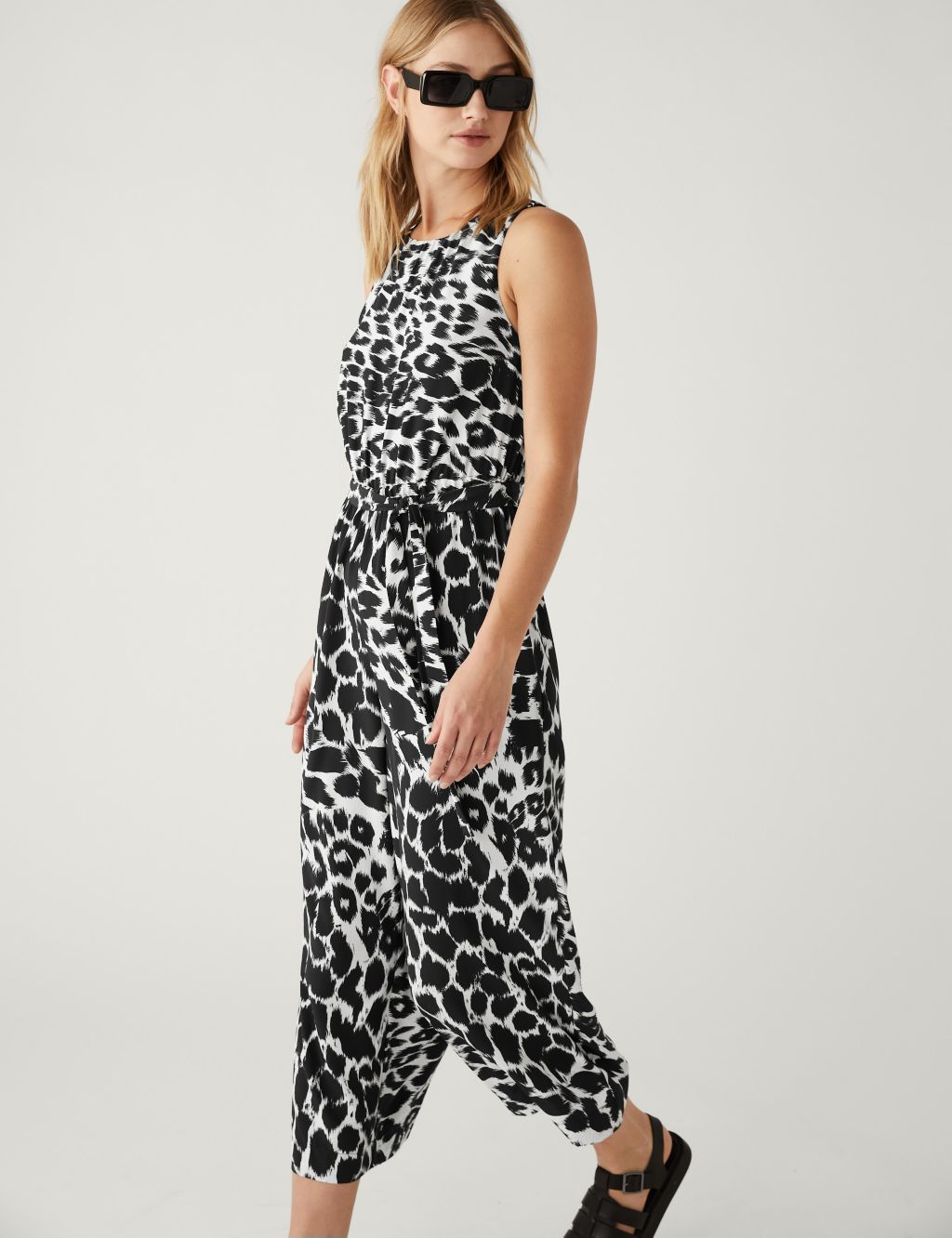 Printed Belted Cropped Waisted Jumpsuit image 1