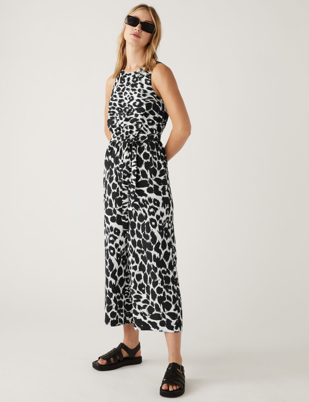 Printed Belted Cropped Waisted Jumpsuit image 4