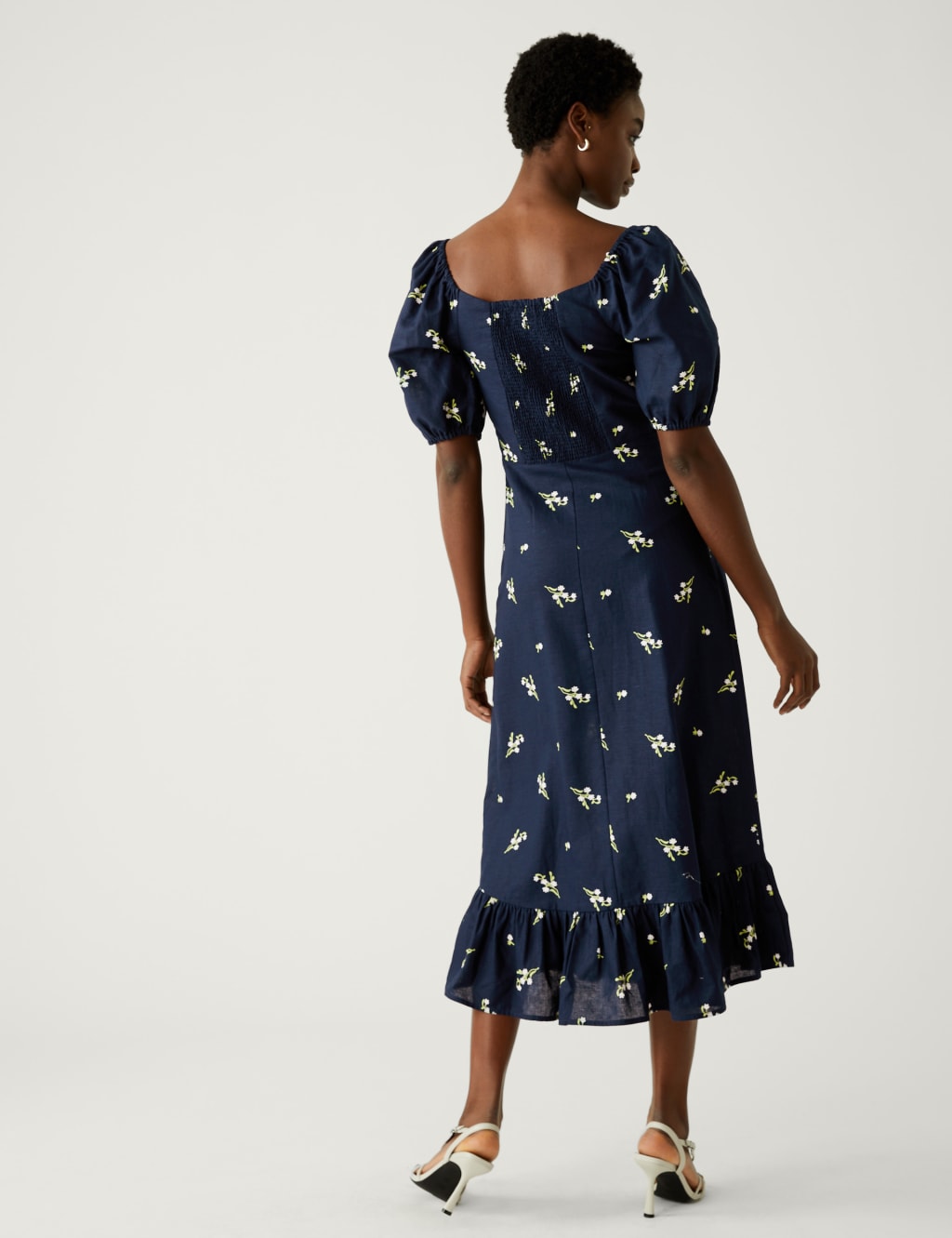 Linen Rich Floral Square Neck Midi Dress image 4