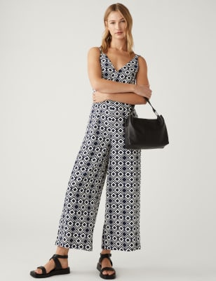 

Womens M&S Collection Geometric Tie Detail Sleeveless Jumpsuit - Navy Mix, Navy Mix