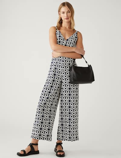Geometric Tie Detail Sleeveless Jumpsuit