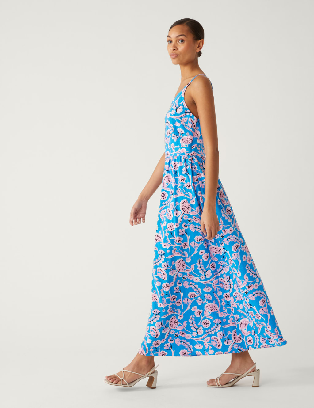 Floral V-Neck Strappy Midi Waisted Dress image 1