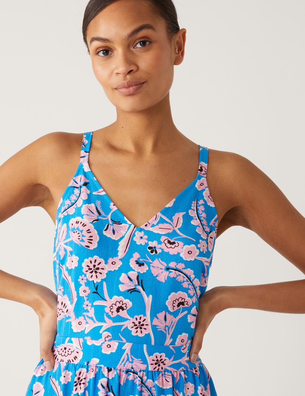 Floral V-Neck Strappy Midi Waisted Dress image 2