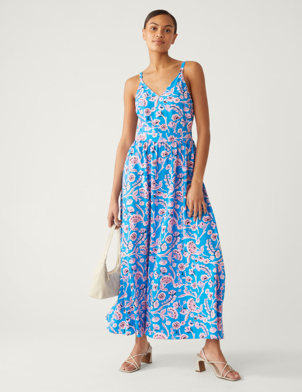 Floral V-Neck Strappy Midi Waisted Dress image 3