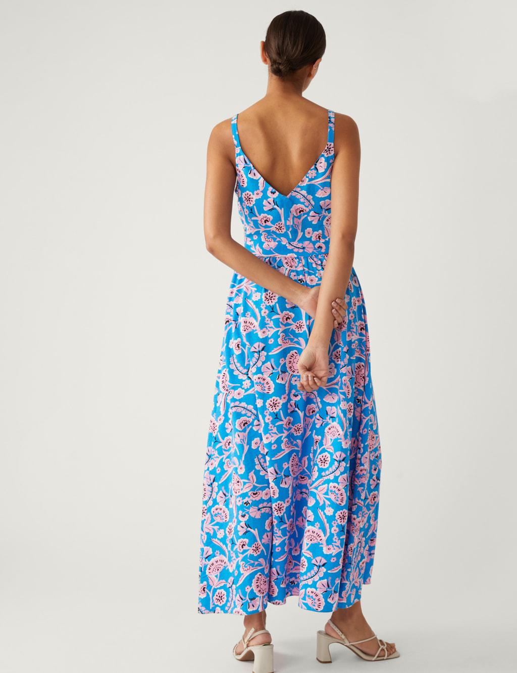 Floral V-Neck Strappy Midi Waisted Dress image 4