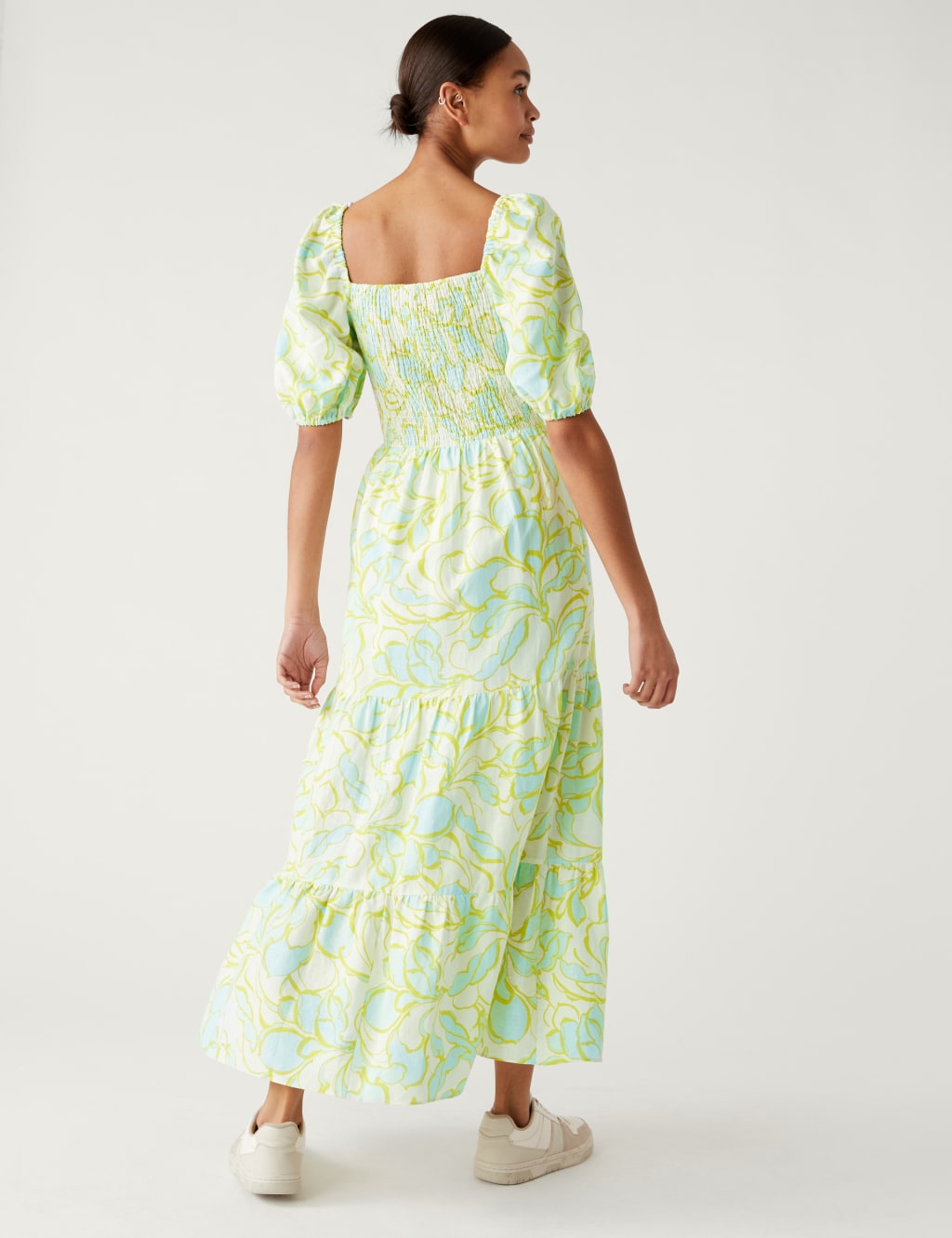 Linen Rich Floral Square Neck Midi Dress image 3