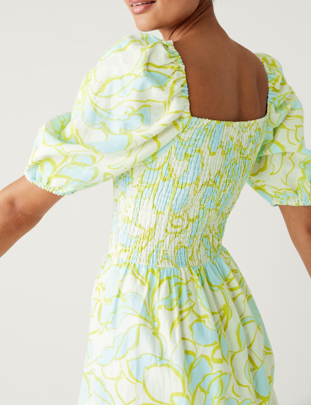 Linen Rich Floral Square Neck Midi Dress image 4
