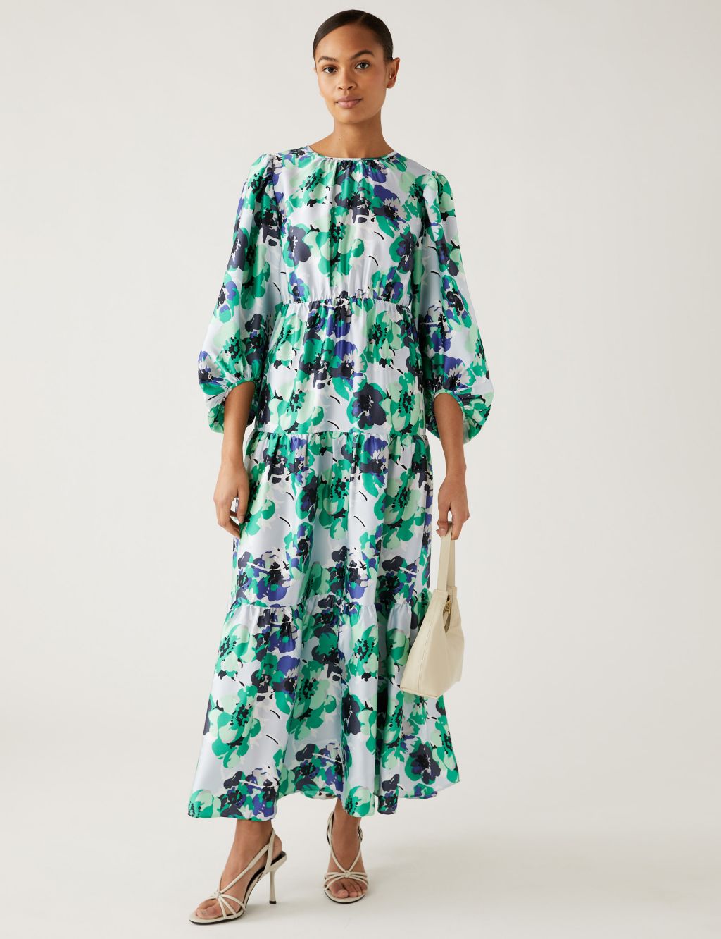 Floral Round Neck Maxi Waisted Dress image 3
