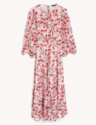 Printed Round Neck Midaxi Waisted Dress