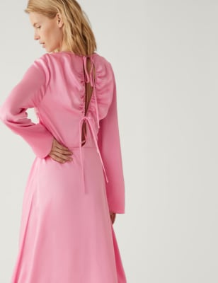 

M&S Collection Vestido de tarde a media pierna con cuello redondo de saténWomens - Petal Pink, Petal Pink