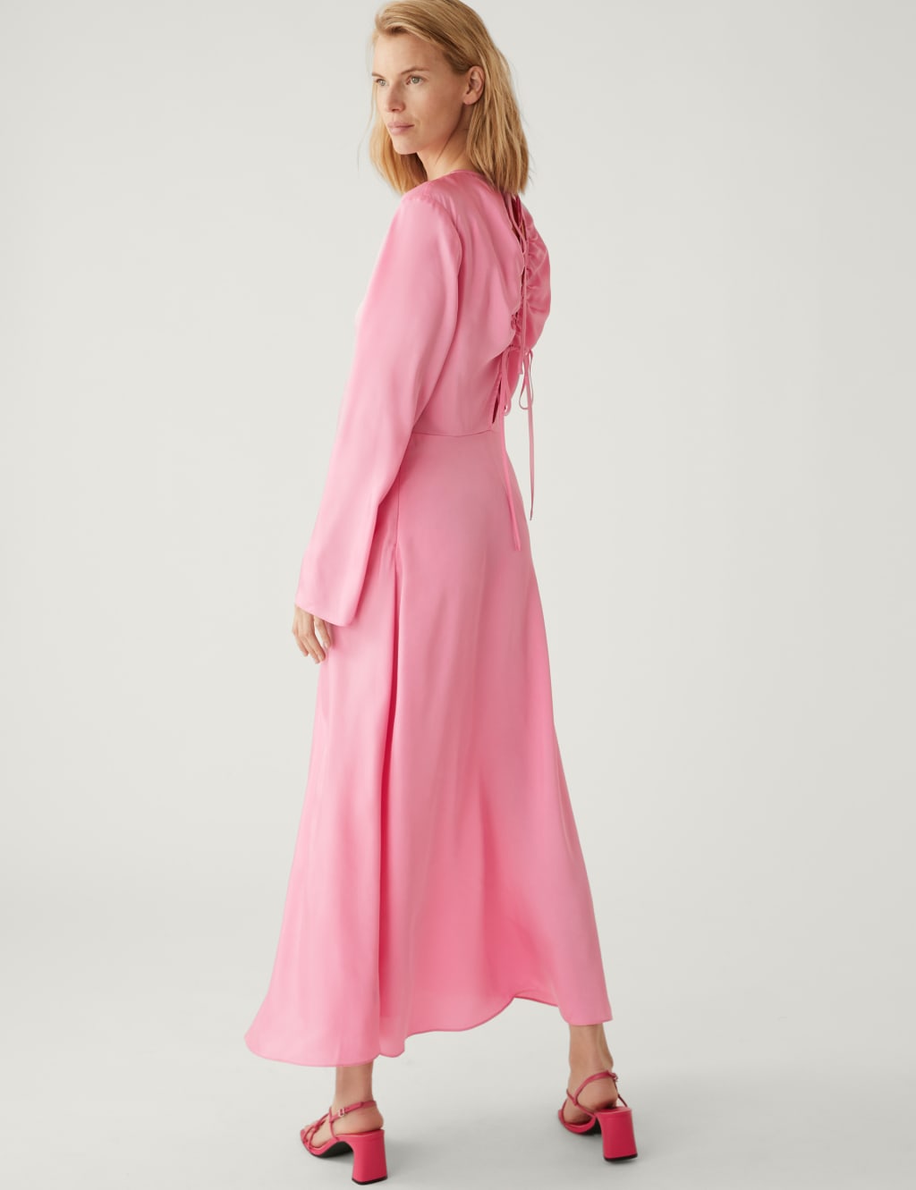 Satin Round Neck Midi Tea Dress image 3