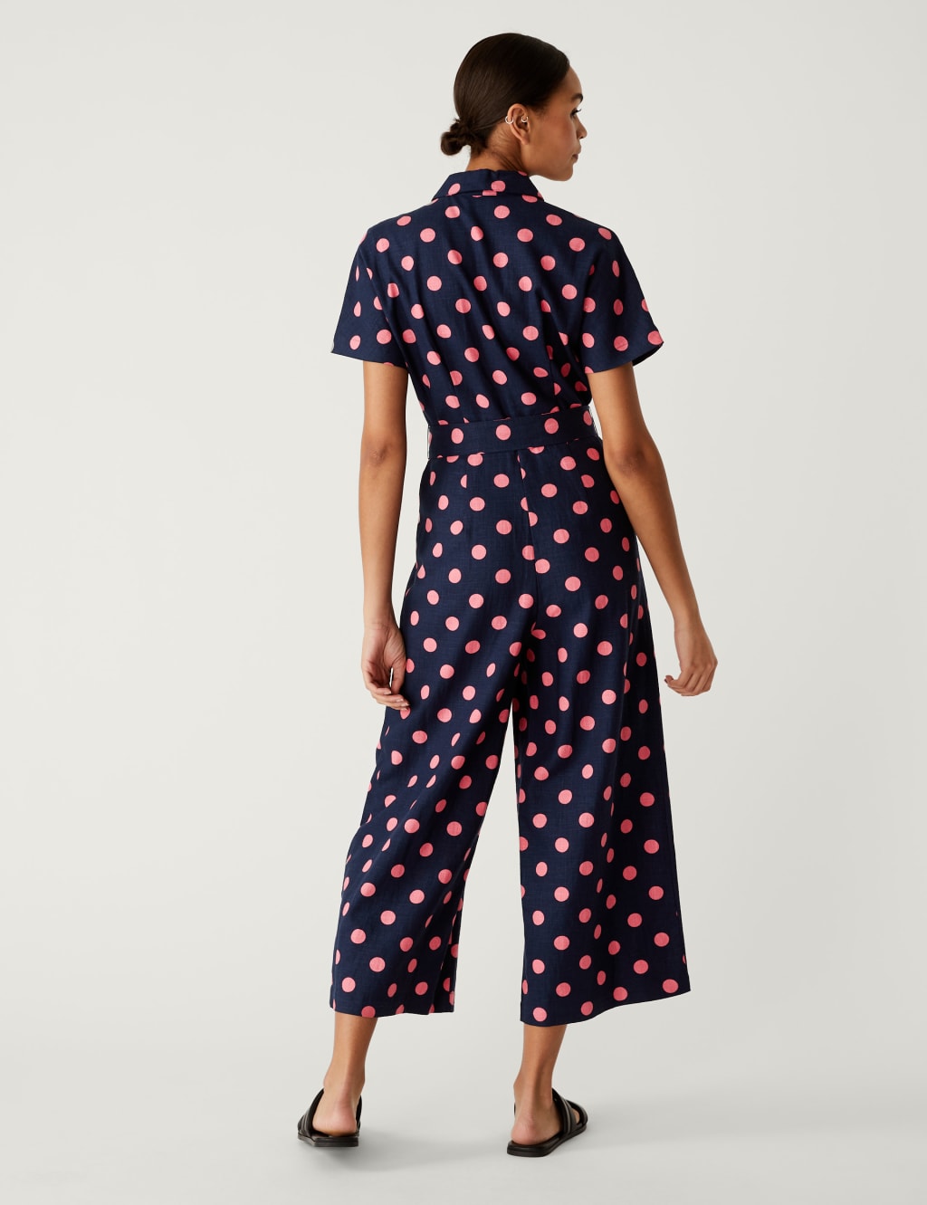 Linen Blend Polka Dot Belted Jumpsuit image 4