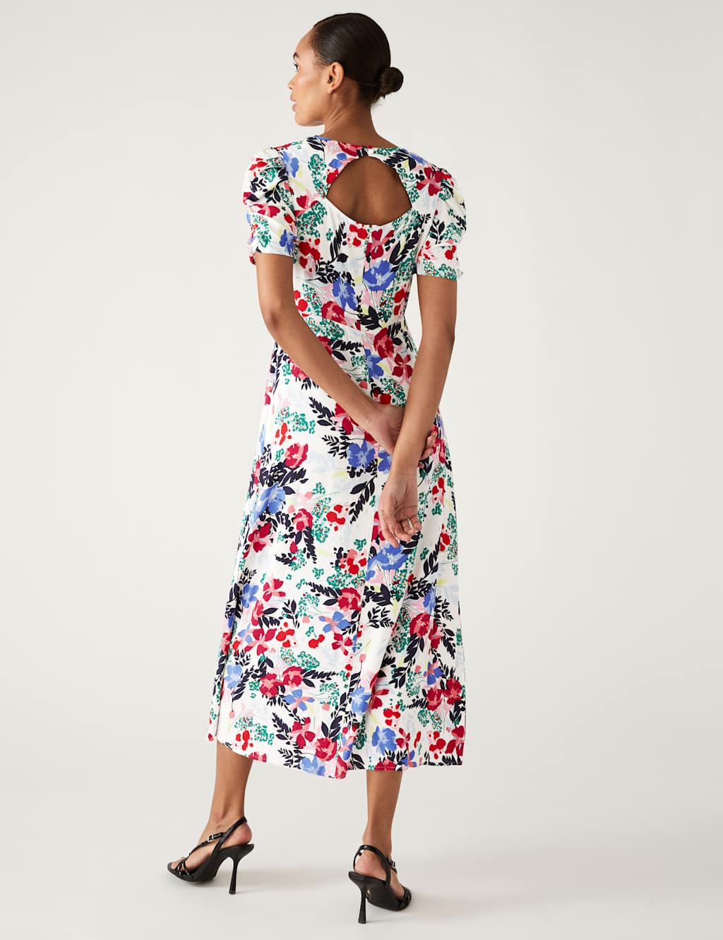 Floral Jacquard Round Neck Midi Tea Dress image 4