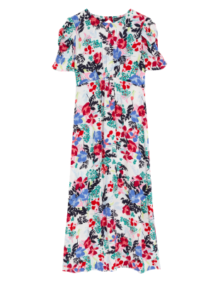 

Womens M&S Collection Floral Jacquard Round Neck Midi Tea Dress - Multi, Multi