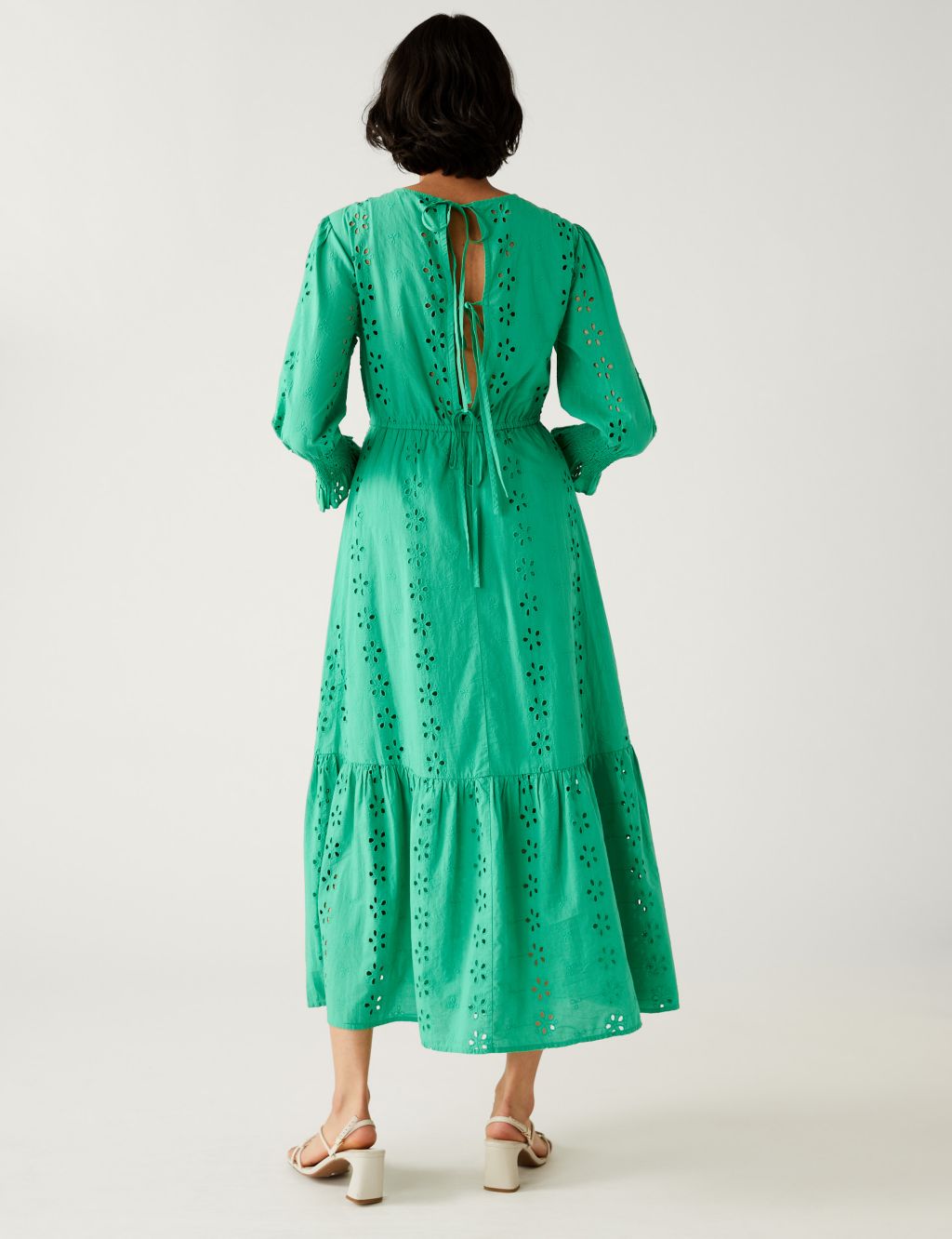 Pure Cotton Broderie Midi Waisted Dress image 4