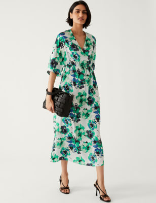 Rent M&S Collection Pure Cotton Floral Midi Waisted Dress