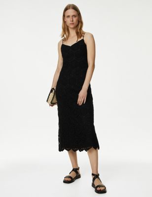 

Womens M&S Collection Cotton Rich Textured Midi Slip Dress - Black, Black