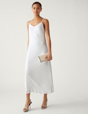 

Womens M&S Collection Sequin V-Neck Strappy Midi Slip Dress - Silver, Silver
