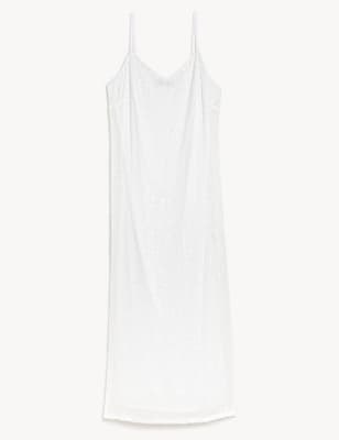 

Womens M&S Collection Midi-Trägerkleid mit V-Ausschnitt und Paillettenverzierung - Silver, Silver